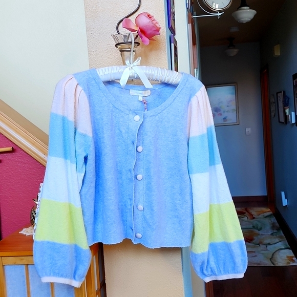 NWT LoveShackFancy Aidyn Crop Cardigan in pastel rainbow size medium - Picture 6 of 17